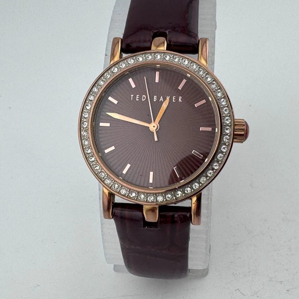 Ted Baker Reloj de Cuarzo Mujer Tono Oro Rosa Cuero Marrón Estrás Batería Nueva Foto 2 de 4