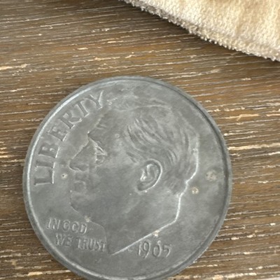 Large 1965 Dime, 3 Inch Vintage Novelty Big Metal Coin Paperweight