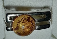 Damenring Silber 925/- Naturbernstein mit Ink...