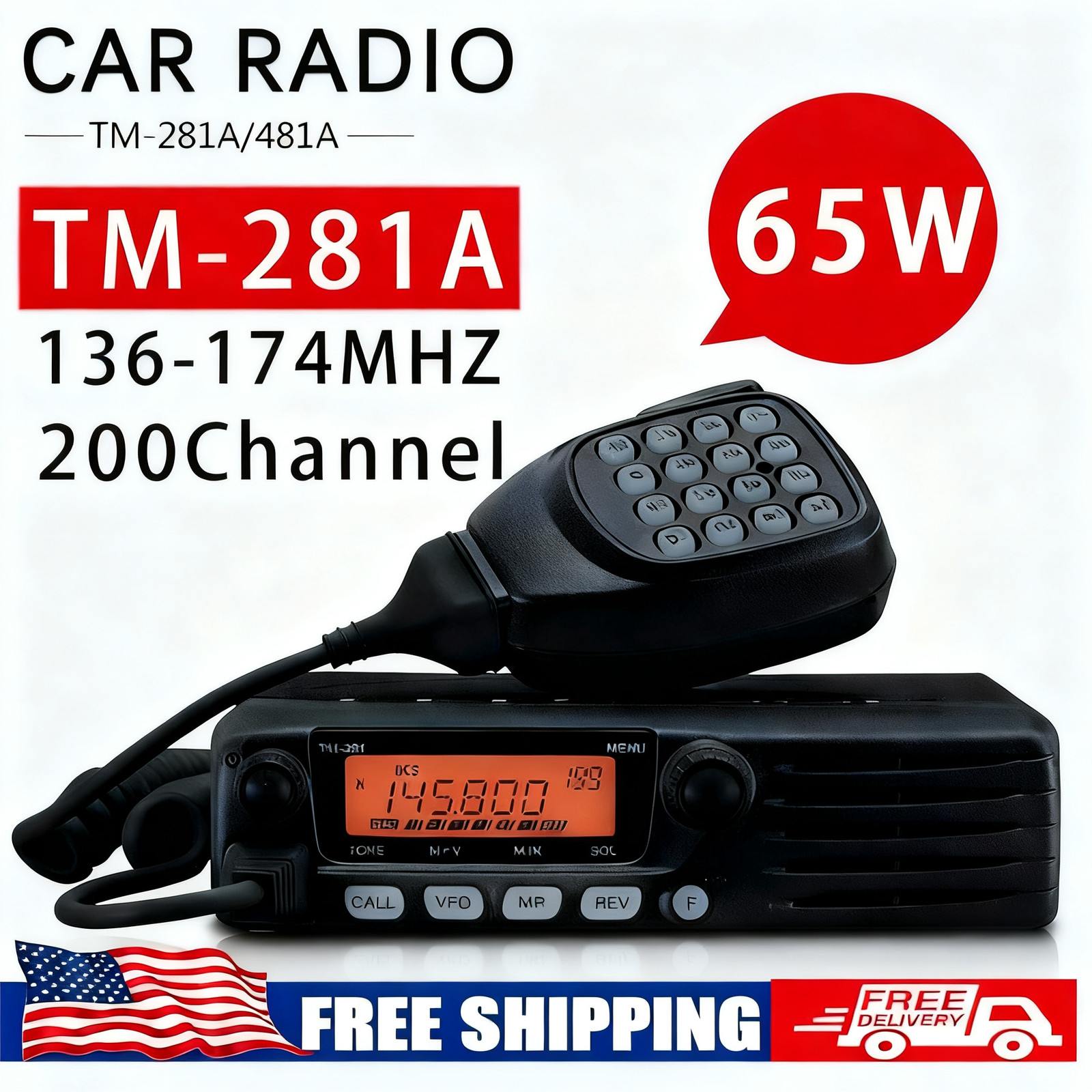 TM-281A FM Transceiver Mobile Radio Car Radio Station 136-174MHZ 10-50KM 65W New. Available Now for $123.99