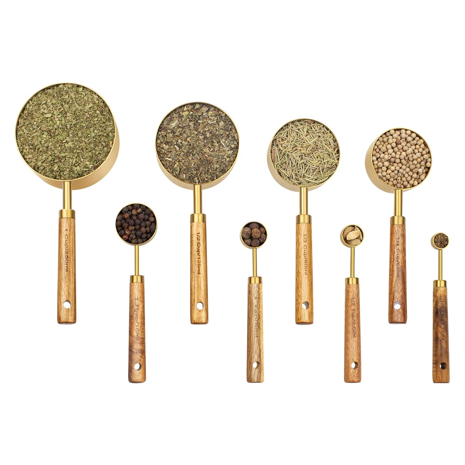 Measuring Cups and Spoons Set of 8, Golden Stainless Steel Measuring Cup with...