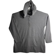 J Jill Fit Gray Heathered Henley Hoodie Pullover Top Size L