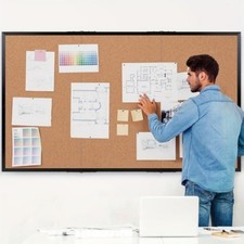 96" X 48" Cork Notice Board Wall Mounted Decor Bulletin Board W/Pins Black Frame