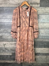 Anthropologie Rina Dhaka Midi Dress Size Small Peach Mesh Spot Boho Long