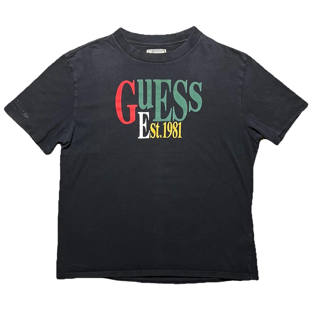 T-shirt Uomo GUESS Original Logo – Manica Corta Nera In Cotone 100%, Regular Fit, Abbigliamento Casual