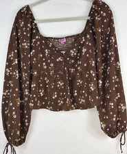 Mi Ami Francesca's NWT Babydoll Top M Sweetheart Neckline Dark Brown Floral