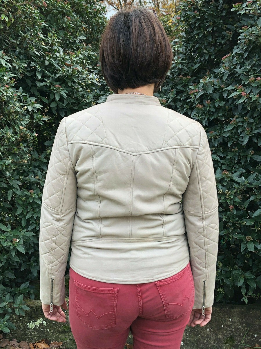 Blouson Perfecto Matelassé COMPTOIR DES COTONNIERS - Cuir D'agneau Beige Taille XL NEUF