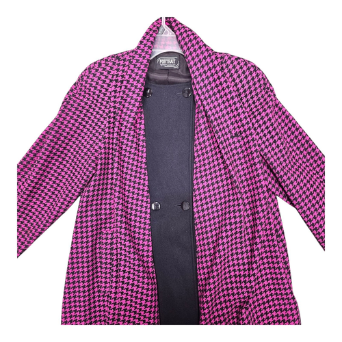 Vtg Portrait Womens Maxi Swing Coat Herringbone Black/Fushia Sz Small 100% Wool - Picture 5 of 11