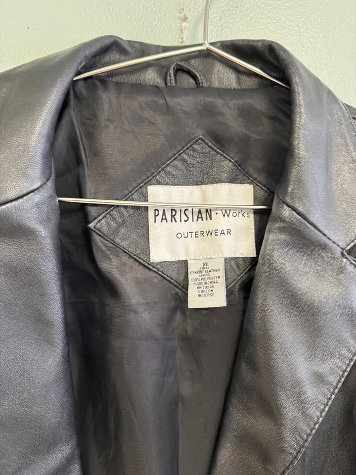 Jaqueta de couro PARISIAN Works preta feminina geração casaco botões para cima GG - Imagem 3 de 4