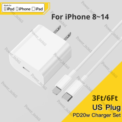 20W USB C Fast Charger Power Adapter Type C Cable For iPhone 14 13 12 11 iPad XR