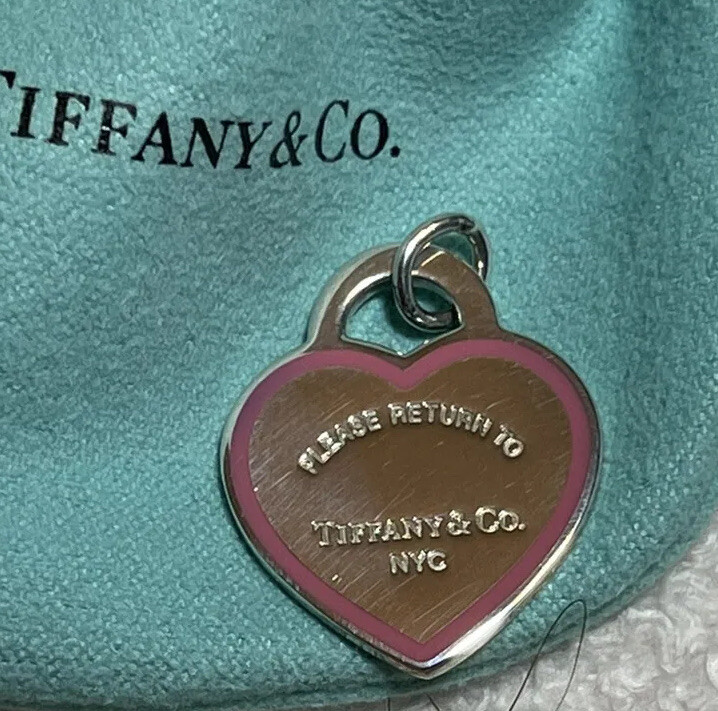 Tiffany & Co. Silver Medium Pink Enamel Heart Tag Charm NEW | eBay