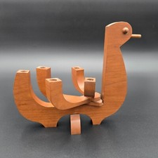 MCM Danish Style Wood Bird 5 Candle Holder Folding Candelabra