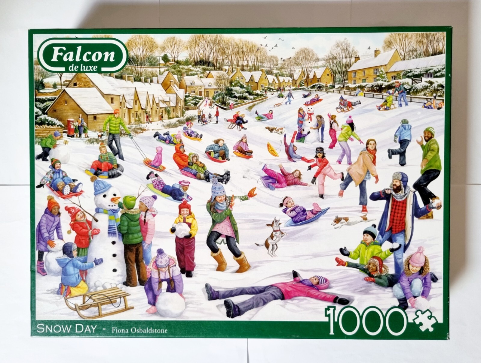 USED JUMBO FALCON DE LUXE 1000 PIECE JIGSAW PUZZLE SNOW DAY EX'LENT CON'D