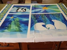 Winter Lights Panel 35x42 Susan Rooney P&B Northern Polar Bear Penguin Tree