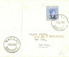 BAHAMAS KGVI Cover Nasau 3d SURCHARGE WW2 1945{samwells-covers}PB62