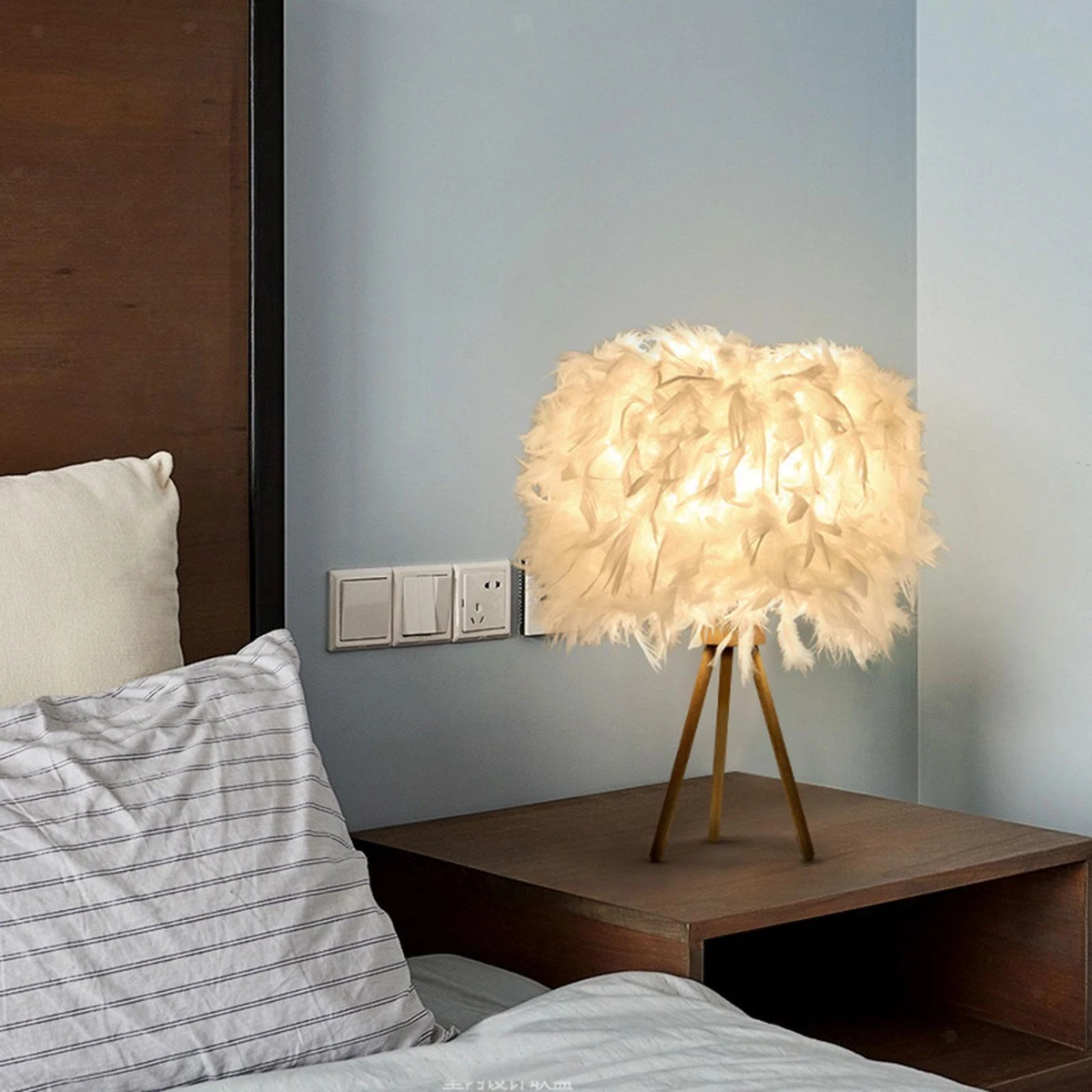 Feather Lampshade Desk Lamp Cover Romantic Home Lighting Fixture