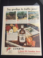 1946 Corby&rsquo;s Blended Whiskey Print Ad Goodbye to Traffic Jams 11x14 Vintage