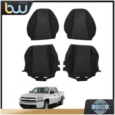 Black Cloth Driver&Passenger Top&Bottom Seat Cover For Chevrolet GMC 2007-2014
