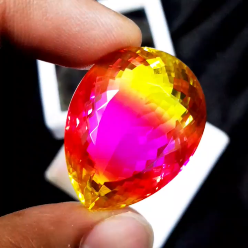 72 Ct Doublet Glass Stone Multi Color Tourmaline Pear Cut Stone Loose Gemstone - Video 1 of 1