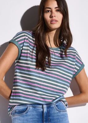Street One | Gestreiftes T-Shirt | Farbe: dark garden green 36264, 322700