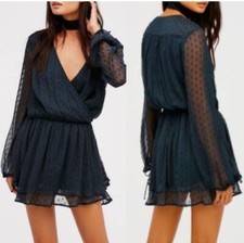 Free People Daliah Mini Dress Boho Swiss Dot Dark Teal Blue/green XS