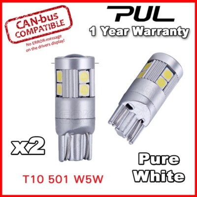4x CANBUS Error-Free 8-LED W5W T10 501 Side Light Bulbs – Super White, 360° SMD