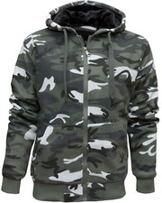 Mens Army Fur Lined Military Camo Camouflage Zip Hoodie Hooded Jacket Top M-XXXL