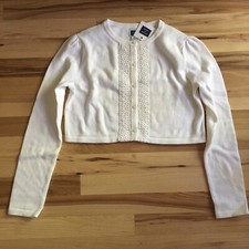NWT Janie And Jack Blue Belle White LS Cropped Cardigan Sweater Embrd Trim SZ 12