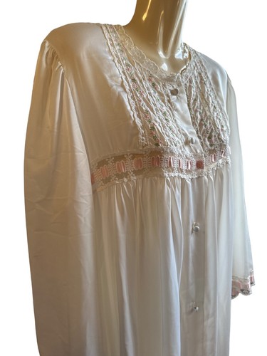 Vintage Barbizon Morgenmantel weiß Blumen Spitze Morgenmantel Granny Chic Cottagecore M - Bild 5 von 13