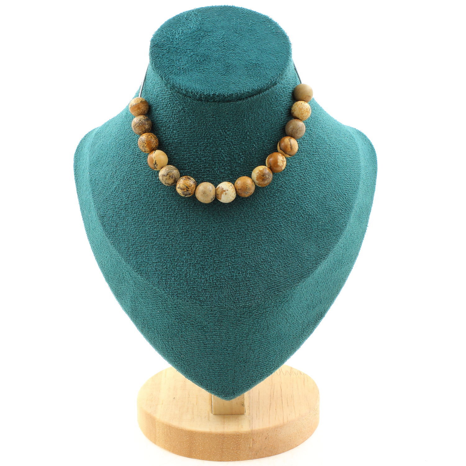 Collier jaspe paysage 15 perles 8 mm, le cadeau idéal pour amateurs de minéraux