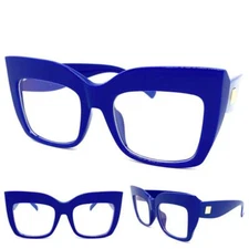 Oversized Modern Retro Style Clear Lens EYE GLASSES Big Thick Blue Optical Frame