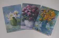 3 x A6 Floral Designs Cards/Notelets + White Envelopes Blank For Own Message