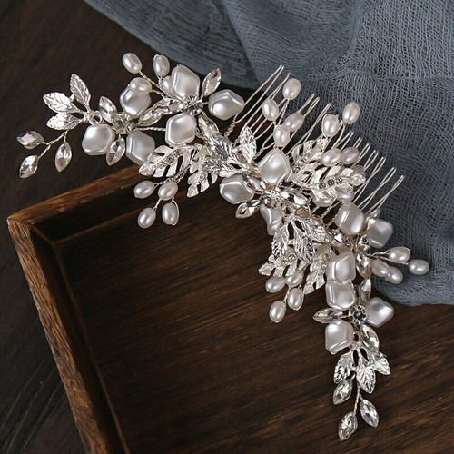 Pettini per capelli moda colore argento diademi per matrimonio accessori capelli perle cristallo - Foto 6 di 12