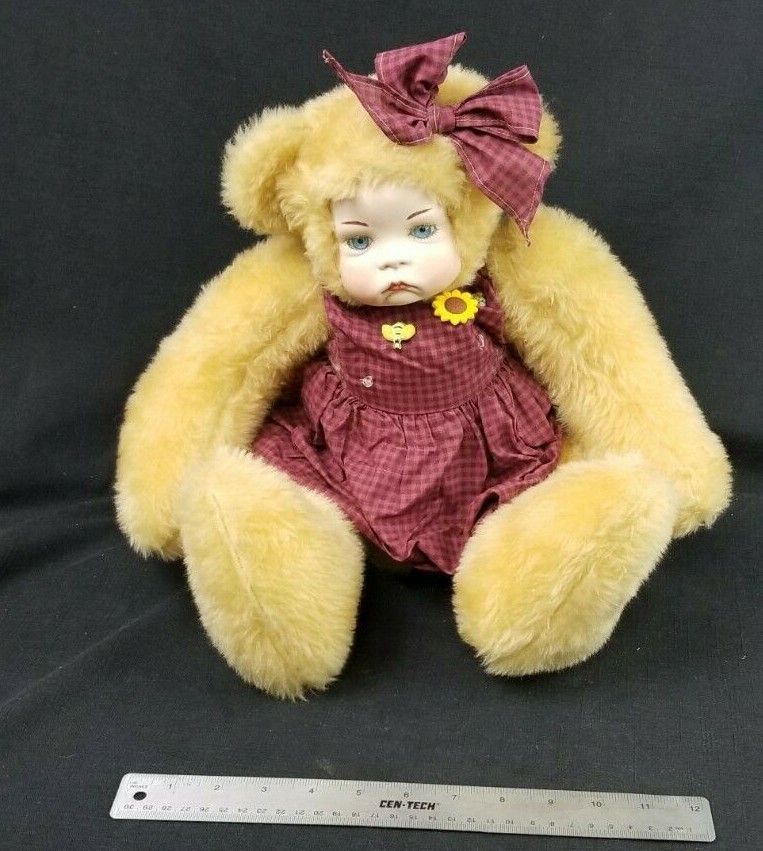 Vintage Teddy Bear Doll with Porcelain Baby Face | eBay
