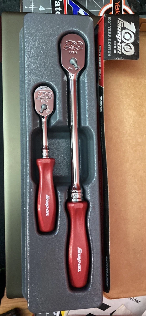 New Snap on Tools 100th Anniversary Red 2pc Hard Handle Ratchet Set RAT2TFHLMRX