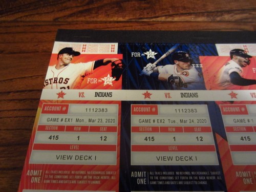 2020 Astros Un Used Season Ticket Stub YOU PICK Game Altuve Verlander PHANTOM - Picture 2 of 4