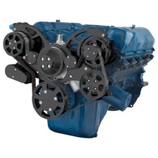 Black Ford 351C 351M 400 Serpentine Pulley System Air Conditioning Kit