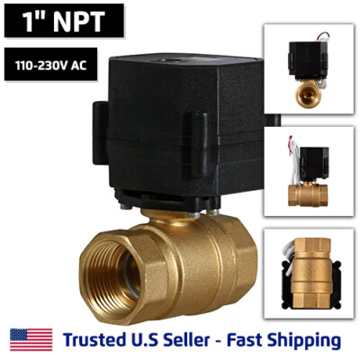 1'' Motorized Electric Ball Valve 110V 120V to 220V AC, 2 Wire Auto Return