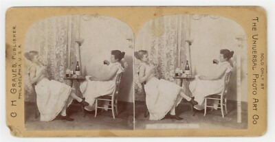 Female Prostitutes 1890 Brothel Sex Worker Stereoview Photo Drinking Alcohol