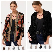 NWT Johnny Was Reversible Velvet Kimono Jacket Black Multicolor Floral Size XS/S