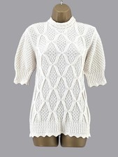 Caroline Biss Creme Rauten Strick Pullover Oberteil 12-14 Wollmischung Kurzarm