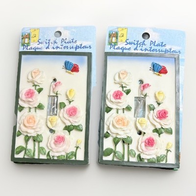 Floral Switch Plate Covers Boho Chic Resin,  New, 5x3 Inches, Vintage Set Of 2