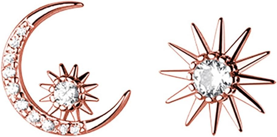 925 Sterling Silver CZ Moon Star Stud Earrings for Women & Teens