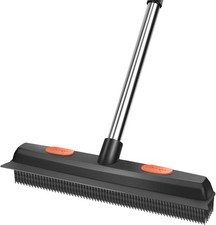 Pet Rubber Broom with 49inch Long Handle, Portable Detailing Lint Black 