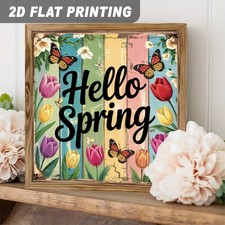 Wooden Framed Sign,Hello Spring,Spring Floral Butterfly Garden Decor 8 8in