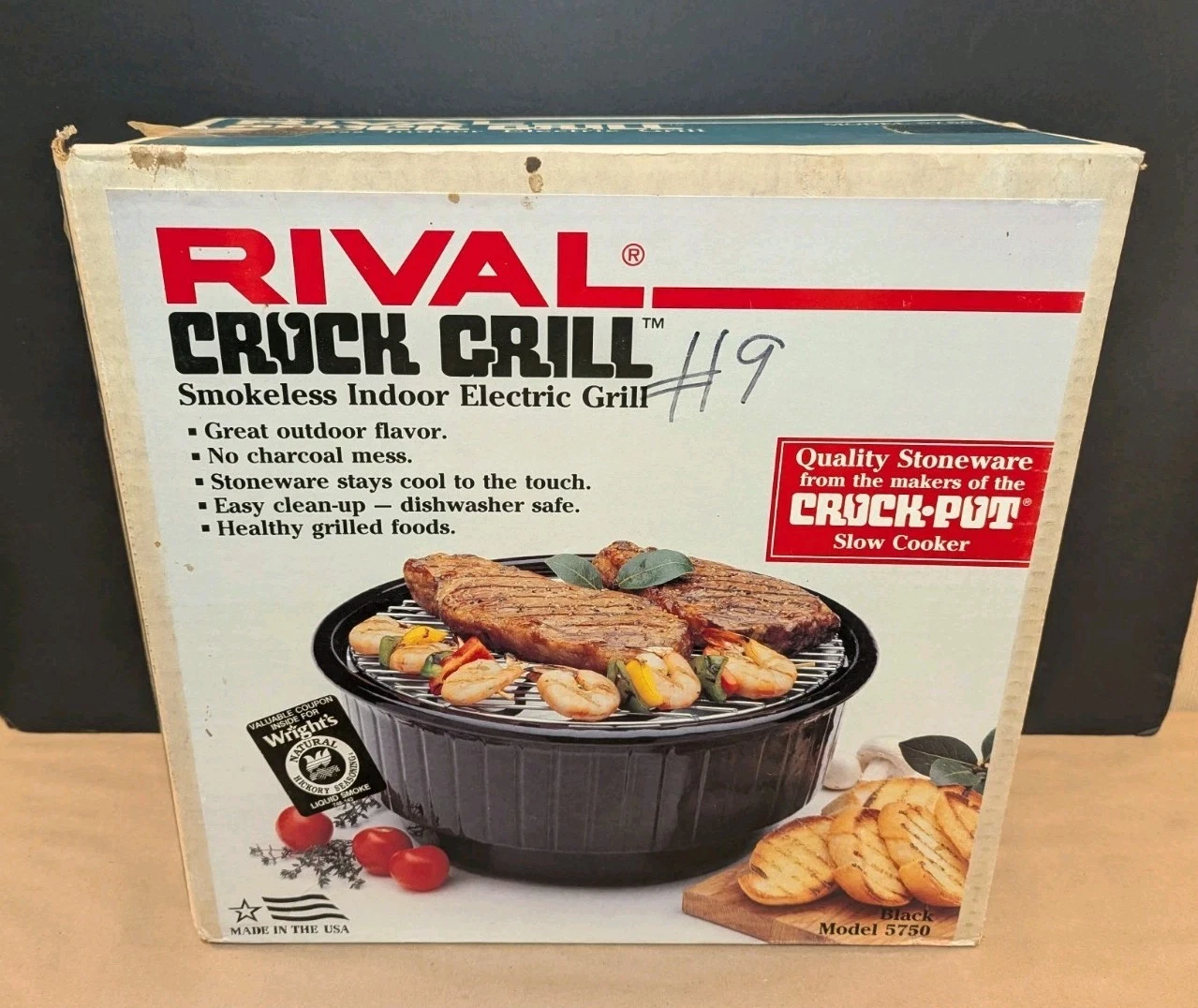 Vintage RIVAL Crock Grill Smokeless Indoor Electric Grill Model 5750 Black NOB