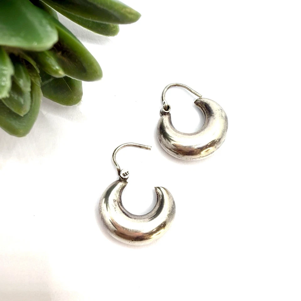 Pendientes de aro de plata 925 - 5,5 mm, 4,05 g | Diseño de media luna audaz Foto 4 de 4