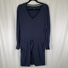 Athleta Sweater Dress Women's Medium Blue Vneck Long Sleeve Drawstring Pockets