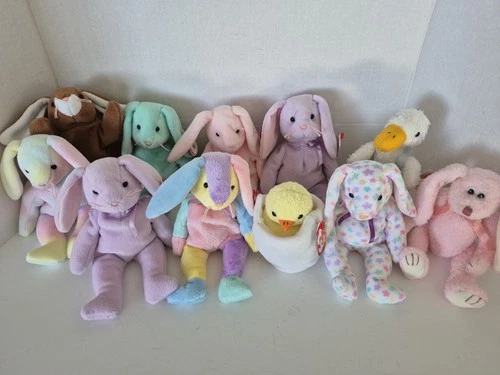 Lot Of 11 Vintage Ty Beanie Babies EASTER SPRING Plush Rabbit Bunnies Chick Duck
