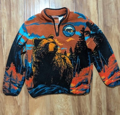 Yellowstone National Park Boys 10/12 Fleece Quarter Zip Bear Mtn Scene Pullover